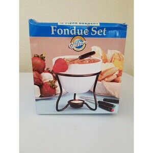 Vintage Wilton 12 Pc Dessert Fondue Set White Ceramic Bowl New Damage Box